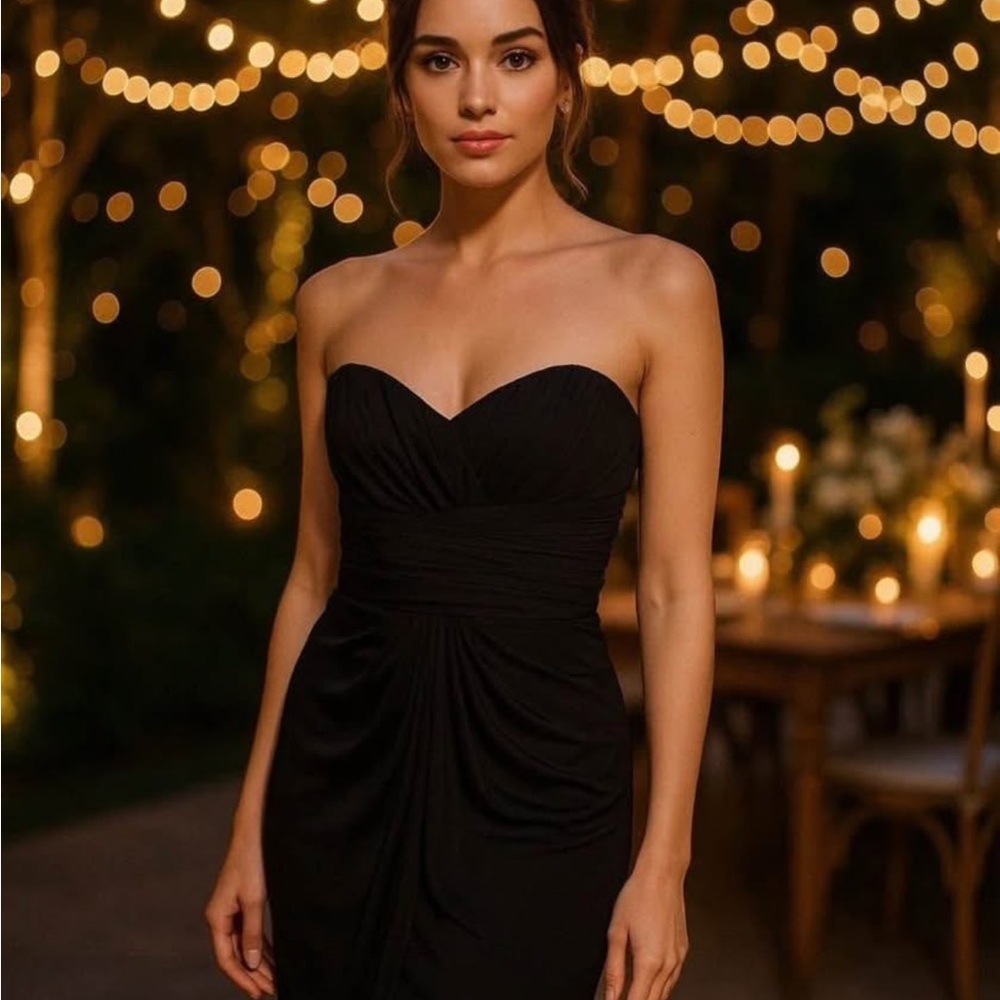 Tadashi Shoji Collection Chiffon Black Strapless Formal Gown Medium Rouched